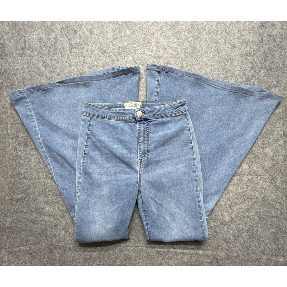 We The Free Free People Just Float On Flare Jeans Blue Denim High Rise 28 Boho
